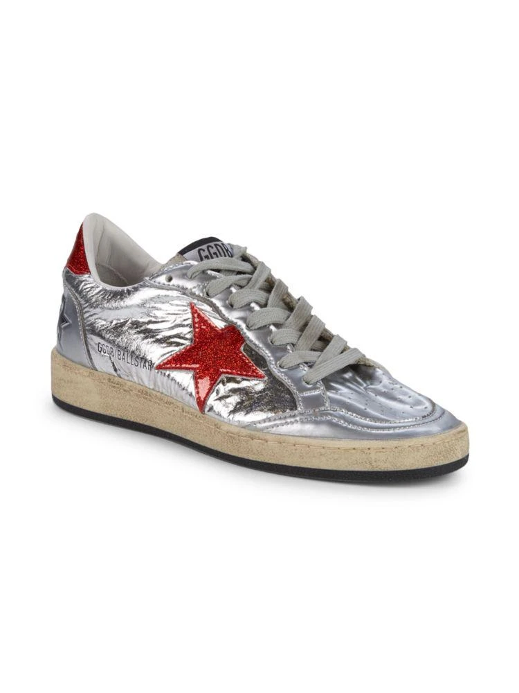 商品Golden Goose|Ball Star Distressed Metallic-Leather Sneakers,价格¥2812,第2张图片详细描述