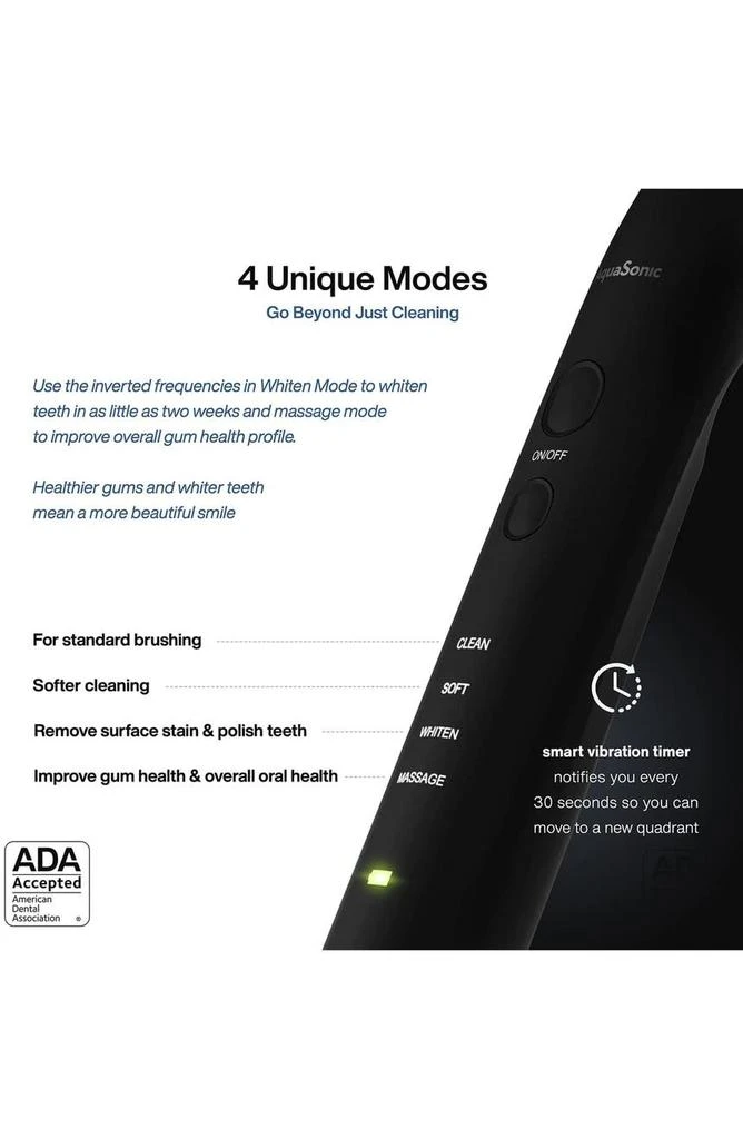 商品AquaSonic|Black Series+ - Ultra Whitening 40,000 VPM Rechargeable Electric Toothbrush - ADA Accepted - Wireless Charging Glass - 6 Proflex Brush Heads & Travel Case – 4 Modes & Smart Timer -Sonic,价格¥494,第2张图片详细描述