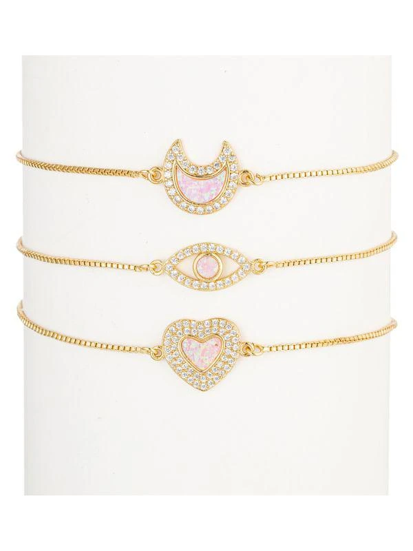 商品Eye Candy LA|The Luxe Collection Pink 3-Piece 18K Goldplated, Cubic Zirconia & Pink Opal Bolo Bracelet,价格¥343,第1张图片
