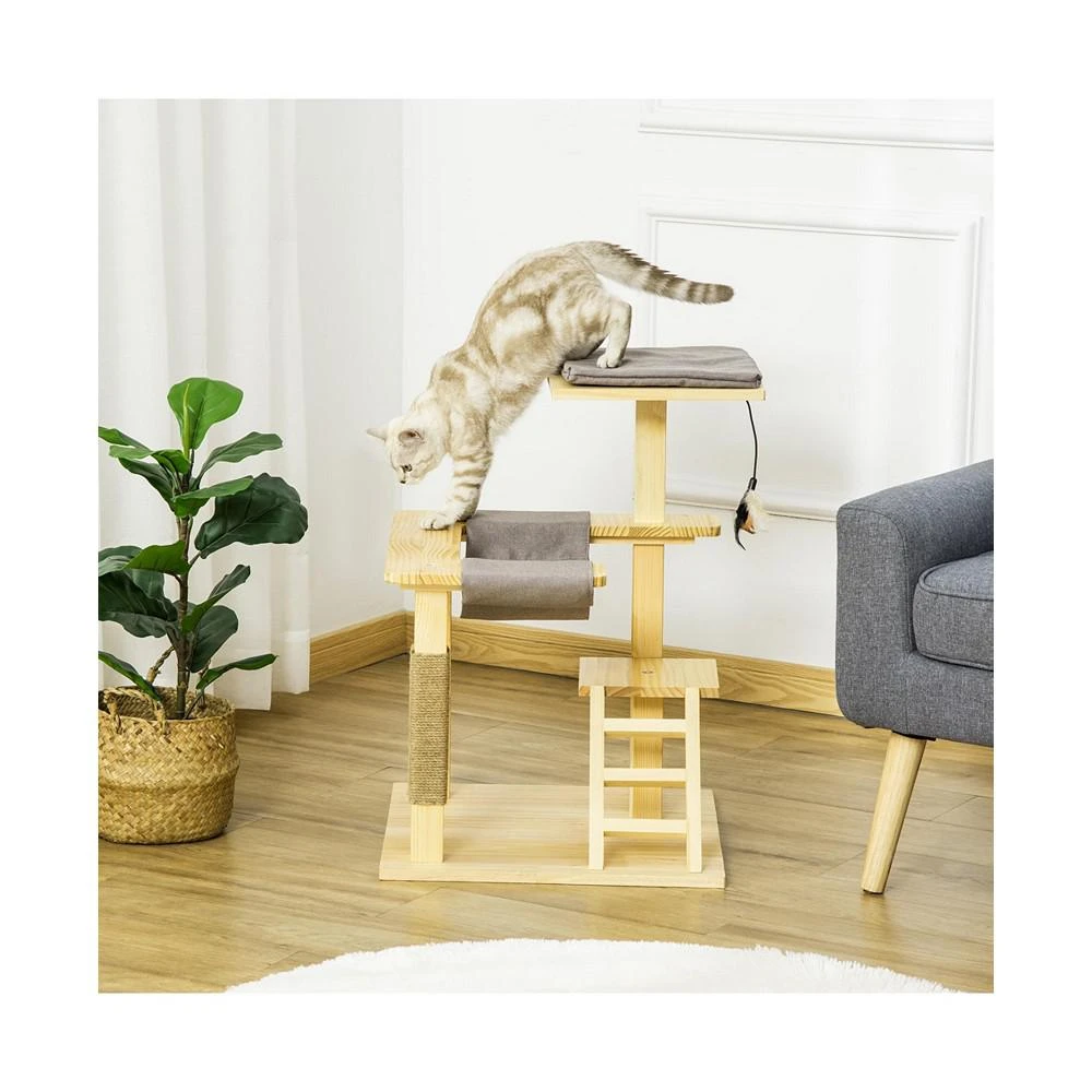 商品PawHut|25.5" Cat Tree Tower, Pinewood Climbing Activity Set Scratching Post,价格¥373,第3张图片详细描述