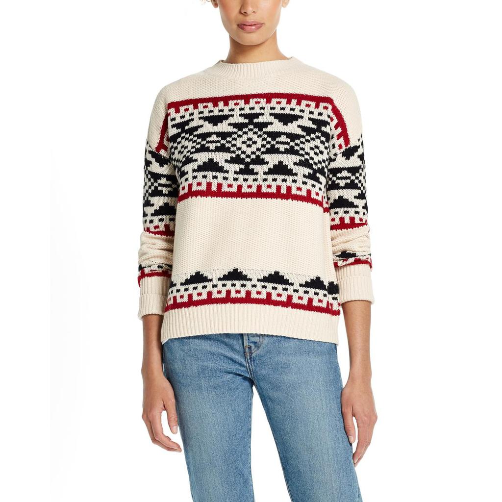 Weatherproof Vintage Womens Blanket Fair Isle Ribbed Trim Pullover Sweater商品第1张图片规格展示