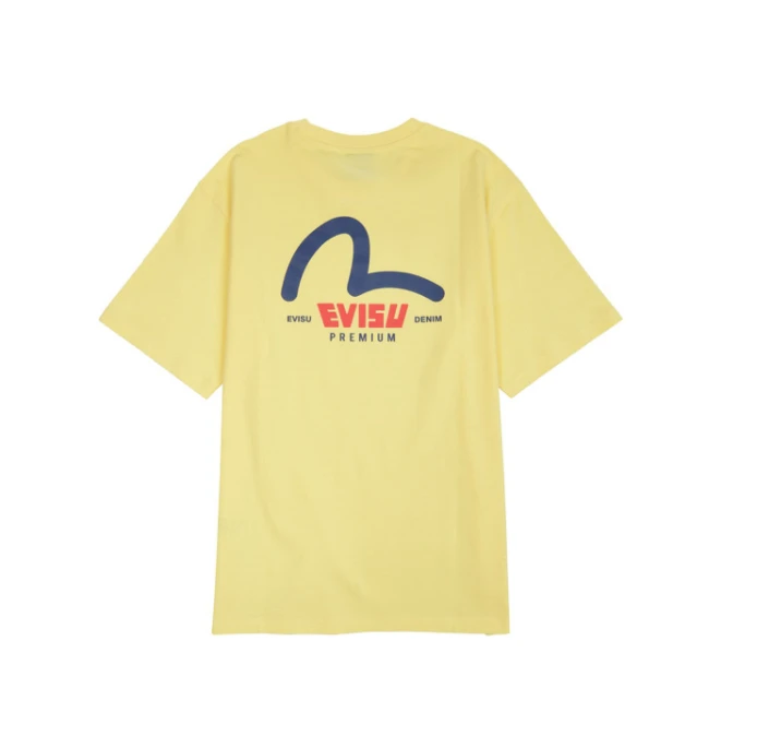 商品Evisu|【享贝家】（国内现货-QD）EVISU 福神 背后大标休闲宽松短袖T恤 男女同款 黄色 EU5UTS903YE,价格¥173,第1张图片