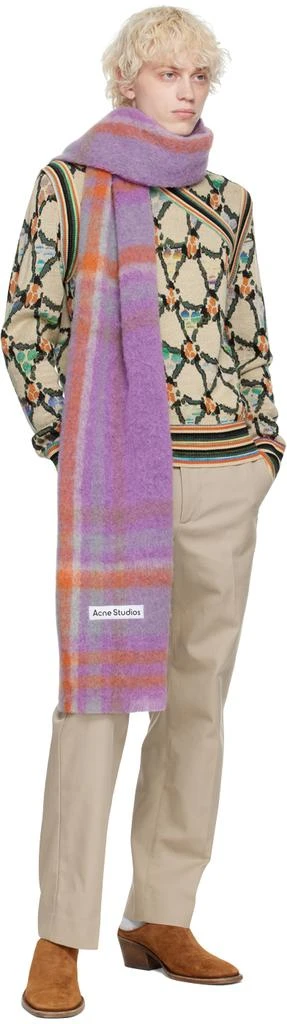 商品Acne Studios|Purple Check Logo Scarf,价格¥1448,第3张图片详细描述