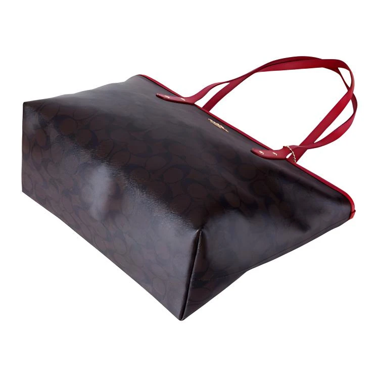 商品[国内直发] Coach|蔻驰 City Zip Tote 30 拉链 帆布配皮 托特包Tote包购物袋手提单肩包 女款 深棕老花配红色,价格¥1841,第5张图片详细描述