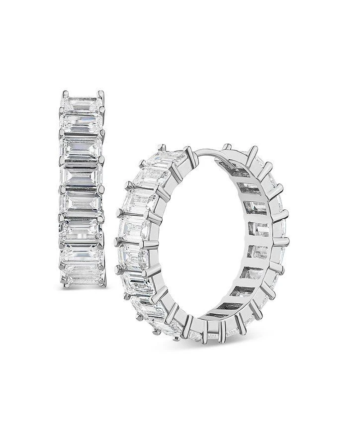 商品Kenneth Jay Lane|Emerald Cut Cubic Zirconia Hoop Earrings in Rhodium Plated,价格¥539,第1张图片详细描述