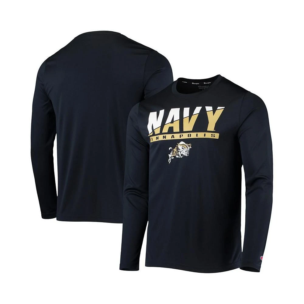 商品CHAMPION|Men's Navy Navy Midshipmen Wordmark Slash Long Sleeve T-shirt,价格¥258,第2张图片详细描述