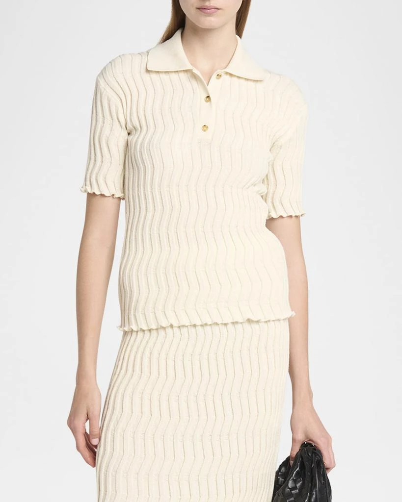 商品Bottega Veneta|Zigzag Knit Short-Sleeve Polo Top,价格¥12492,第4张图片详细描述