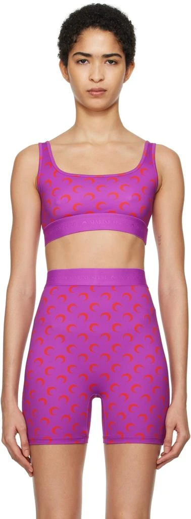 商品MARINE SERRE|SSENSE Exclusive Purple & Red Moon Printed Jersey Sport Bra,价格¥1950,第1张图片