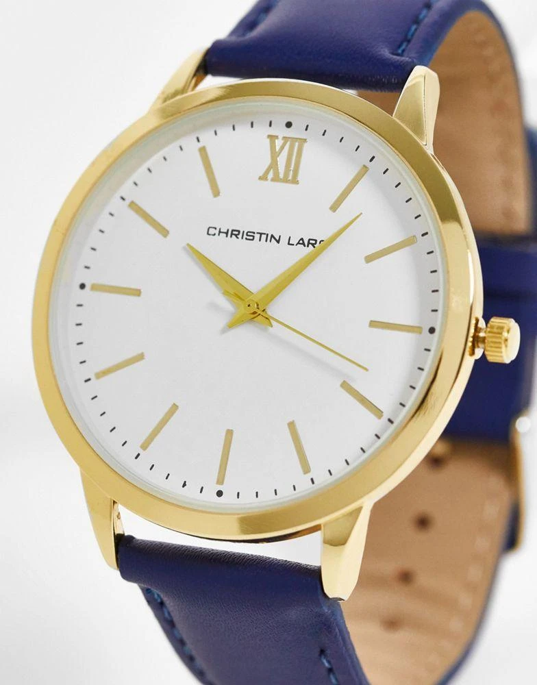 商品Christin Lars|Christin Lars classic strap watch with white and gold dial in black,价格¥133,第1张图片