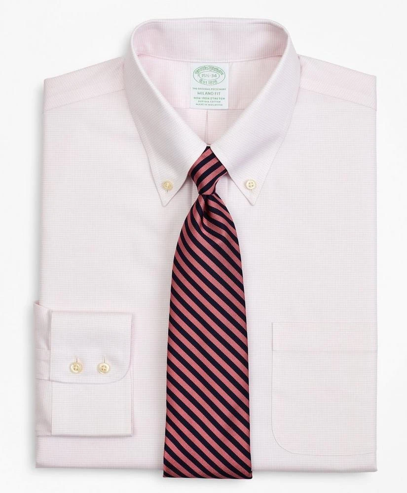 商品Brooks Brothers|Stretch Milano Slim-Fit Dress Shirt, Non-Iron Twill Button-Down Collar Micro-Check,价格¥559,第1张图片