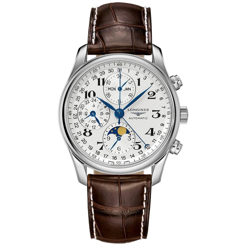 商品Longines|Men's Swiss Automatic Chronograph Master Brown Leather Strap Watch 40mm,价格¥25691,第1张图片
