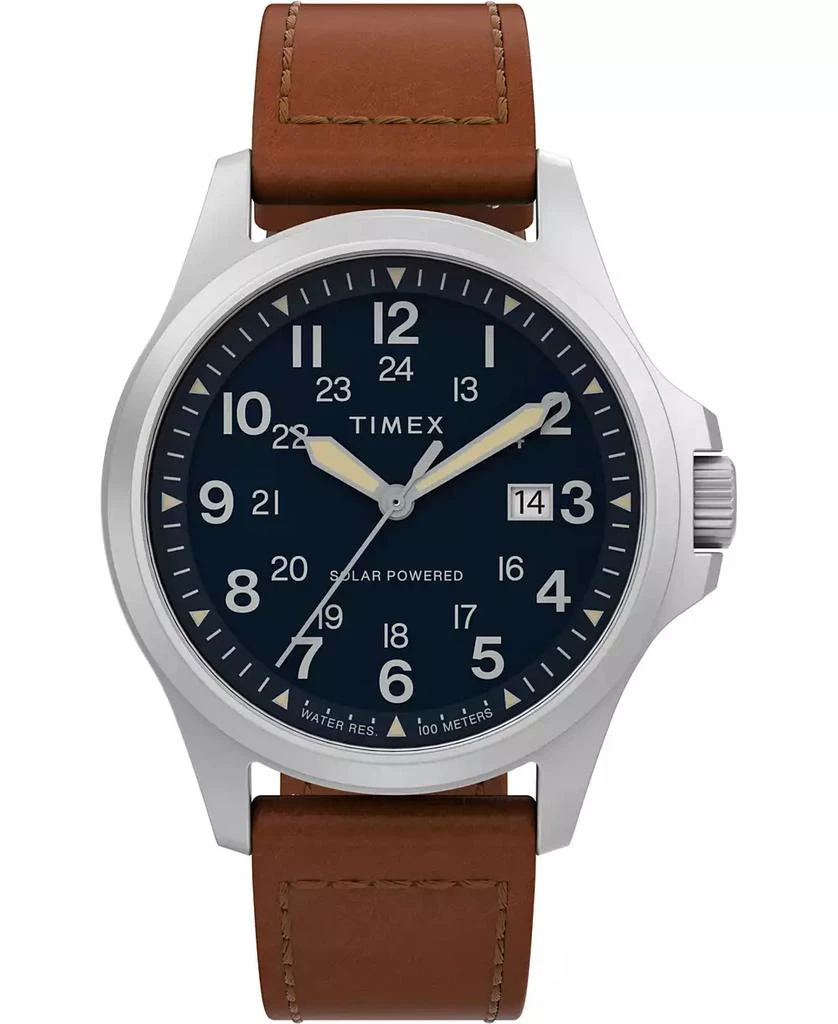 商品Timex|Men's Solar Brown Leather Strap Watch 41 mm,价格¥1266,第1张图片