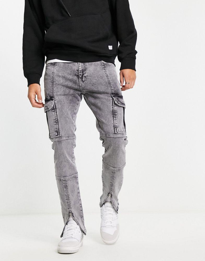 ASOS DESIGN skinny jeans in grey with cargo detail商品第1张图片规格展示
