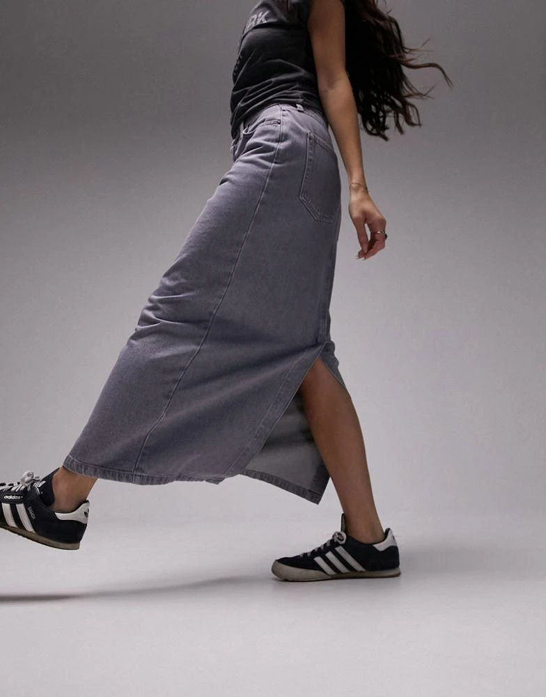 商品Topshop|Topshop denim midi skirt in dove grey,价格¥383,第2张图片详细描述