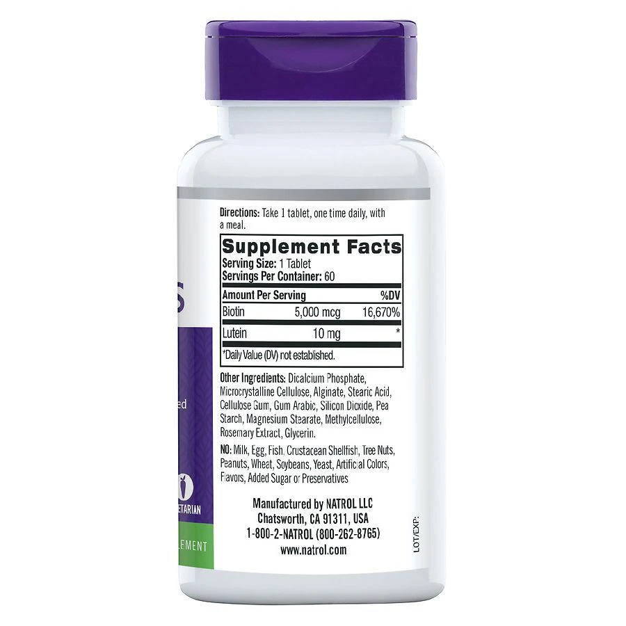 商品Natrol|Biotin Plus Extra Strength 5000 mcg Tablets,价格¥36,第2张图片详细描述