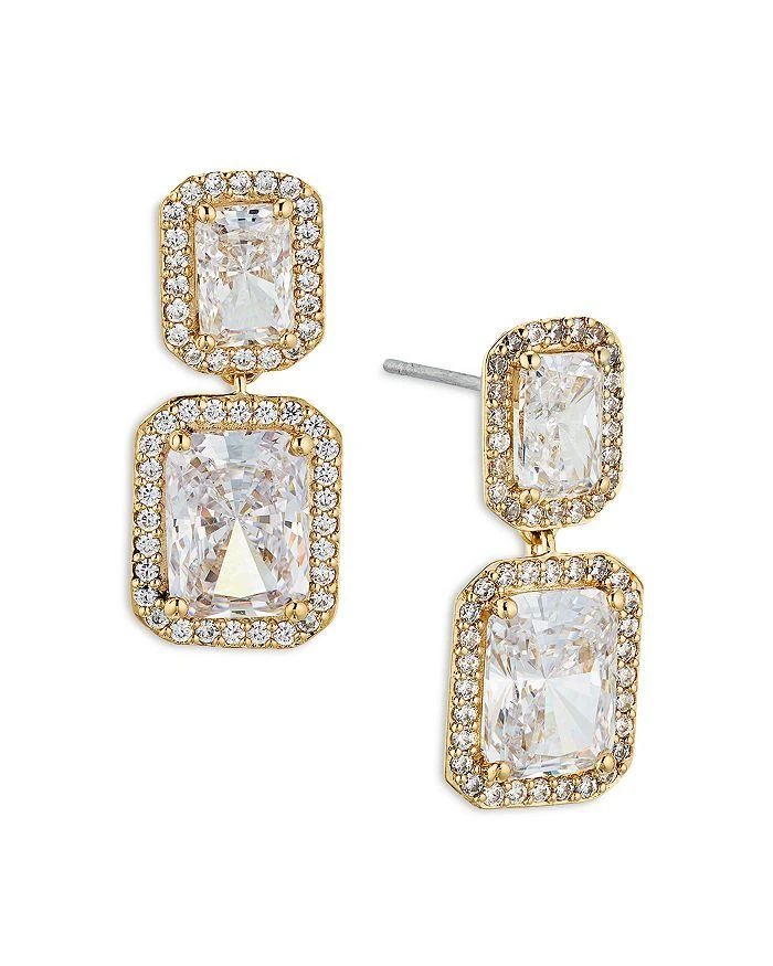 商品Nadri|Emerald Cut Halo Drop Earrings in 18K Gold Plated or Rhodium Plated,价格¥489,第1张图片