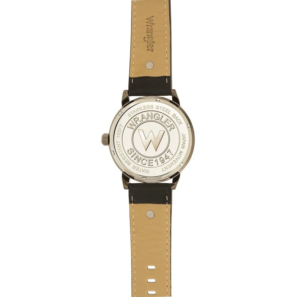 商品Wrangler|Men's Watch, 48.5MM IP Gun Metal Case with Milled Bezel, Grey Sand Satin Dial with White Arabic Numerals, Grey Strap with Logo Rivet and White Accent Stitching,价格¥566,第4张图片详细描述