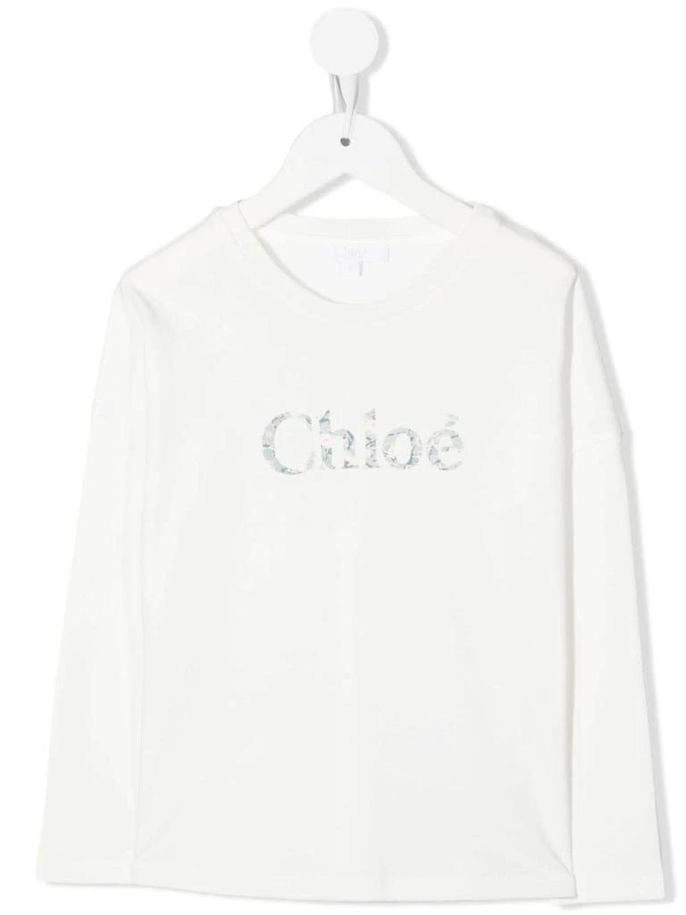 商品Chloé|Chloé Kids White Long-sleeved T-shirt With Marbled Logo,价格¥756,第1张图片