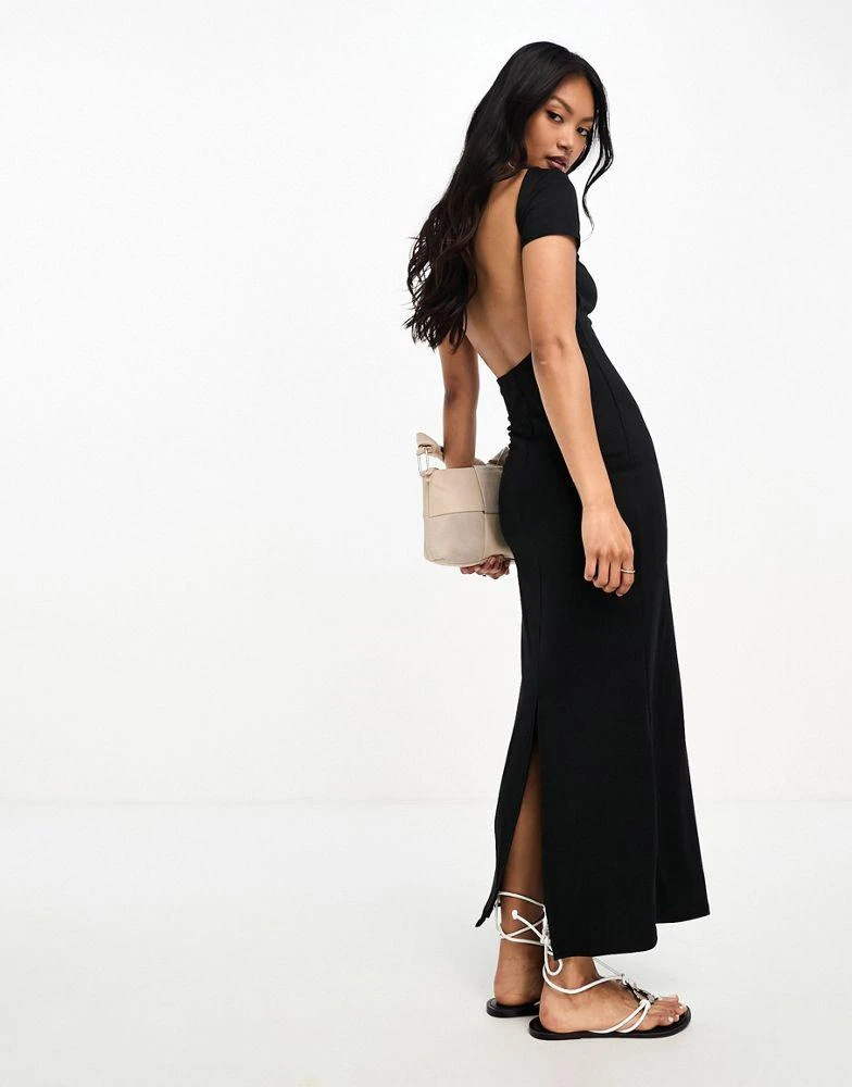 商品ASOS|ASOS DESIGN soft touch capped sleeve scoop back maxi dress with in black,价格¥272,第1张图片