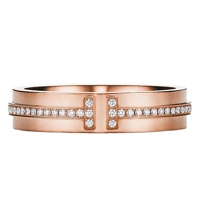   Tiffany & Co./蒂芙尼 18K金 玫瑰金 镶钻窄式戒指GRP09678 商品