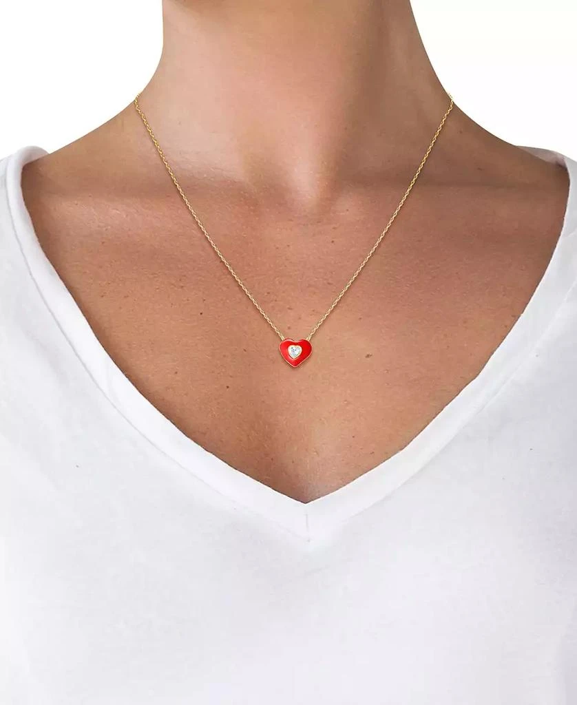 商品Giani Bernini|Cubic Zirconia & Red Enamel Heart Pendant Necklace in 18k Gold-Plated Sterling Silver, 16-1/2" + 1-1/2" extender, Created for Macy's,价格¥183,第2张图片详细描述