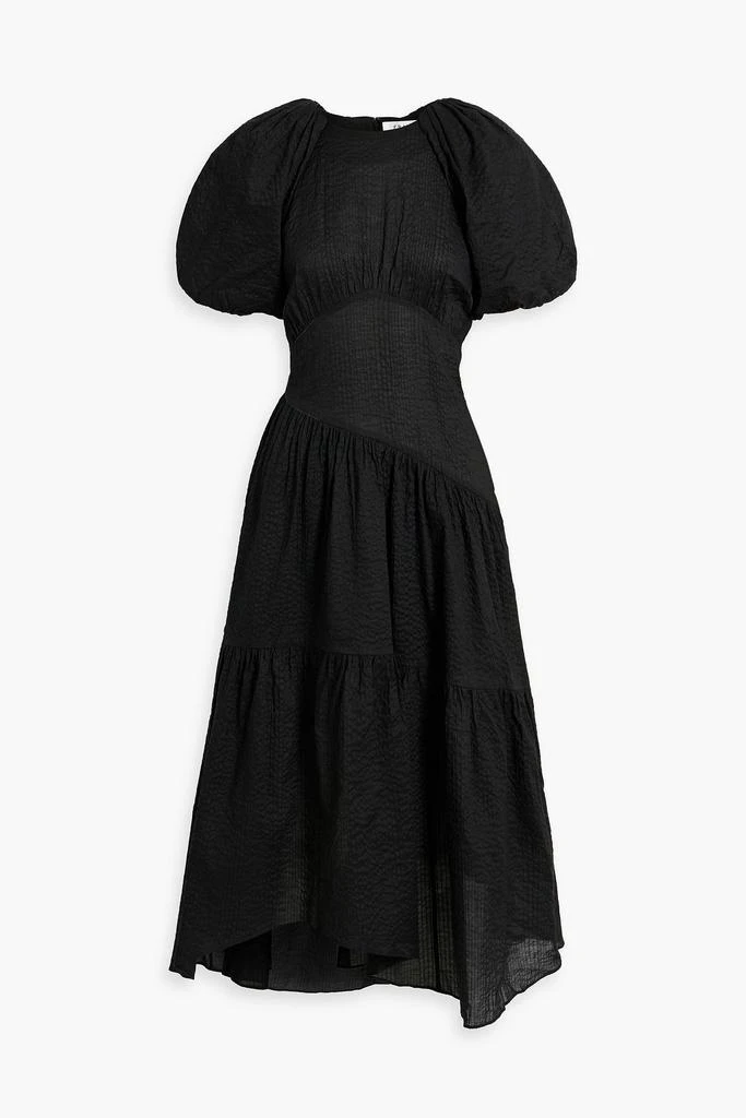 商品FRAME|Asymmetric gathered cotton-seersucker midi dress,价格¥1656,第1张图片