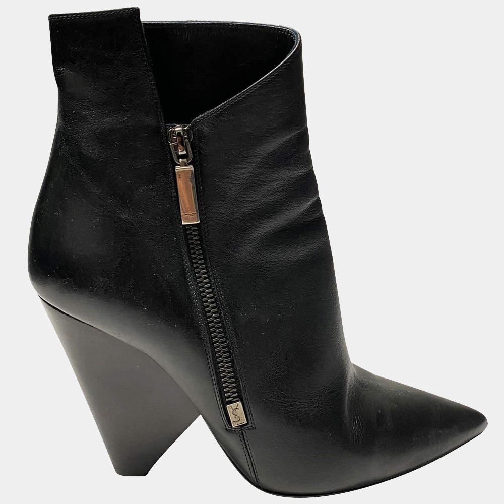 商品[二手商品] Yves Saint Laurent|Saint Laurent Paris Black Leather Niki 85 Asymmetric Boots Size EU 40,价格¥5436,第1张图片