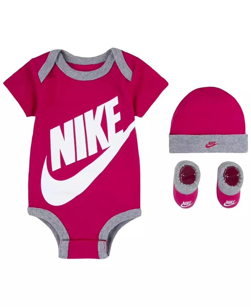 商品NIKE|Baby Boys or Baby Girls Futura Logo Bodysuit, Beanie, and Booties, 3 Piece Gift Box Set,价格¥117,第1张图片