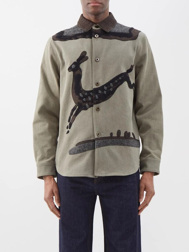 商品Loewe|Deer suede-appliqué denim overshirt,价格¥8165,第1张图片