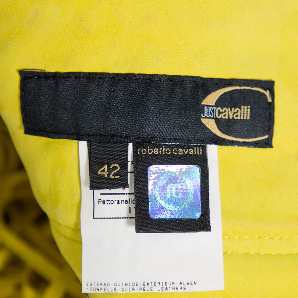 Just Cavalli Neon Yellow Leather Fringed Tribal Mini Skirt M商品第5张图片规格展示