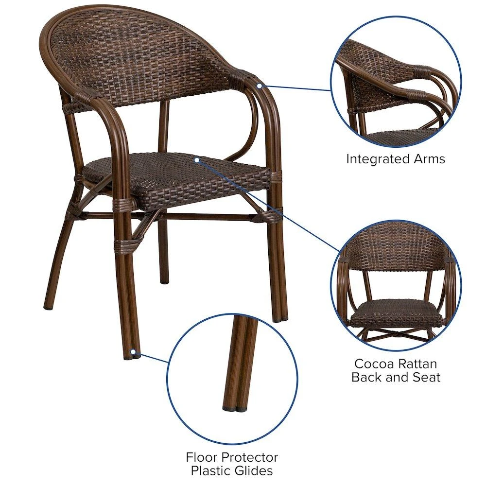 商品Flash Furniture|o Cocoa Rattan Restaurant Patio Chair with Bamboo-Aluminum Frame,价格¥1767,第4张图片详细描述