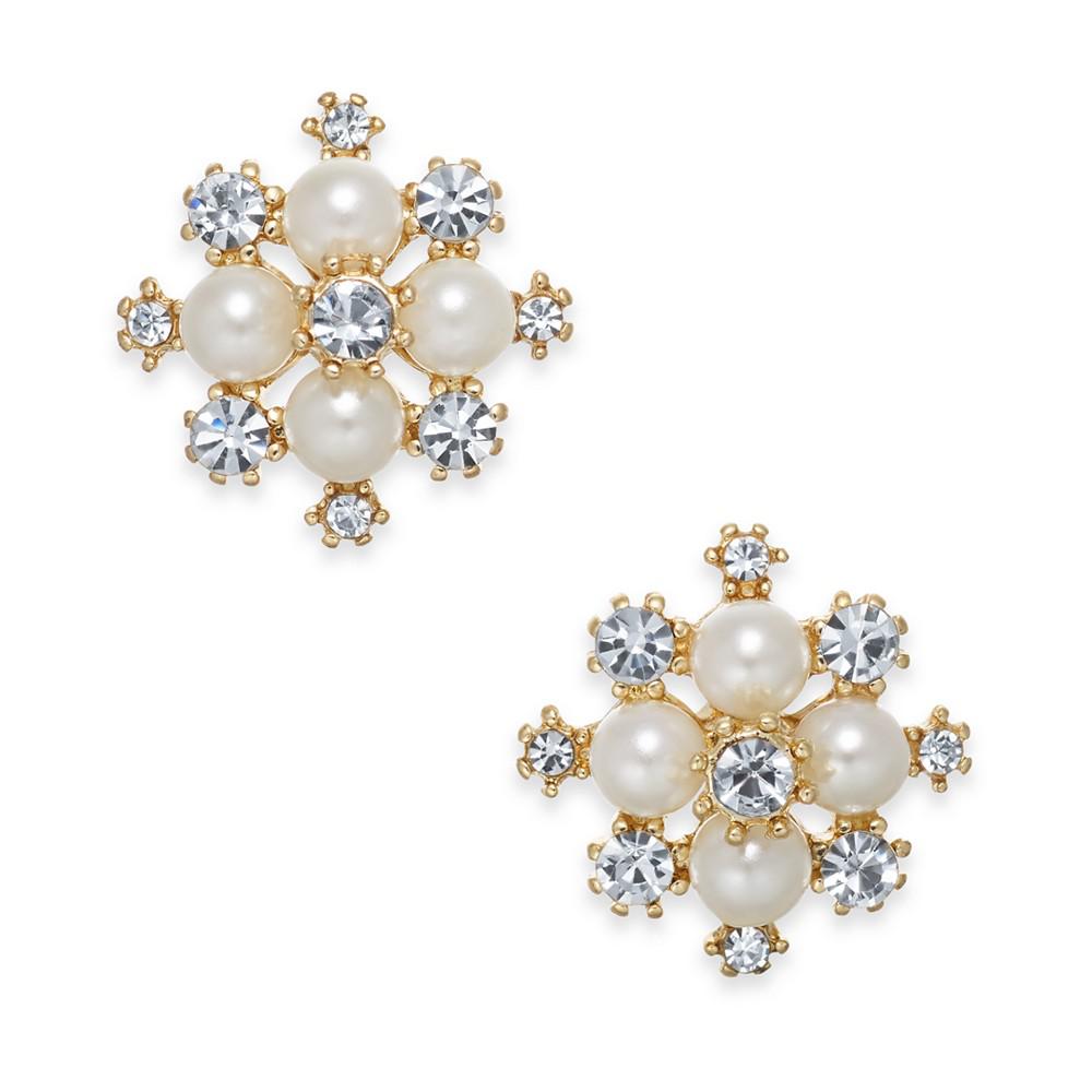 Extra Small Gold-Tone Crystal & Imitation Pearl Snowflake Stud Earrings, .5", Created for Macy's商品第1张图片规格展示