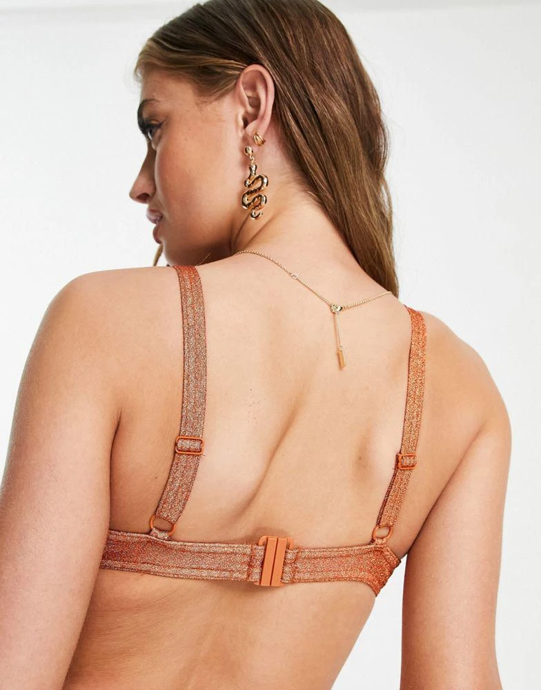商品ASOS|ASOS DESIGN Fuller Bust mix and match step front underwired bikini top in rust glitter dd-g,价格¥98,第4张图片详细描述
