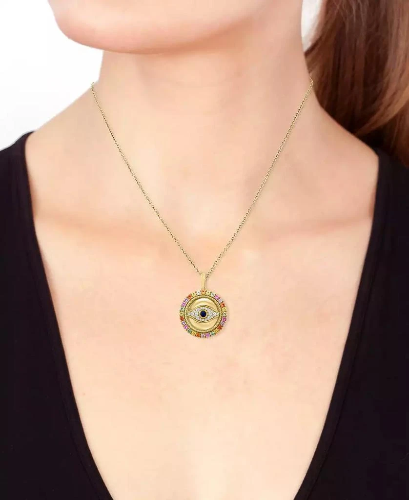 商品Effy|EFFY® Multi-Sapphire (7/8 ct. t.w.) & Diamond (1/6 ct. t.w.) Evil Eye 18" Pendant Necklace in 14k Gold,价格¥7854,第3张图片详细描述