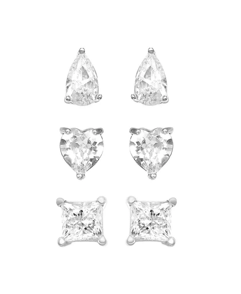 商品Essentials|3pc Set Cubic Zirconia Stud Earrings Silver Plated,价格¥119,第1张图片