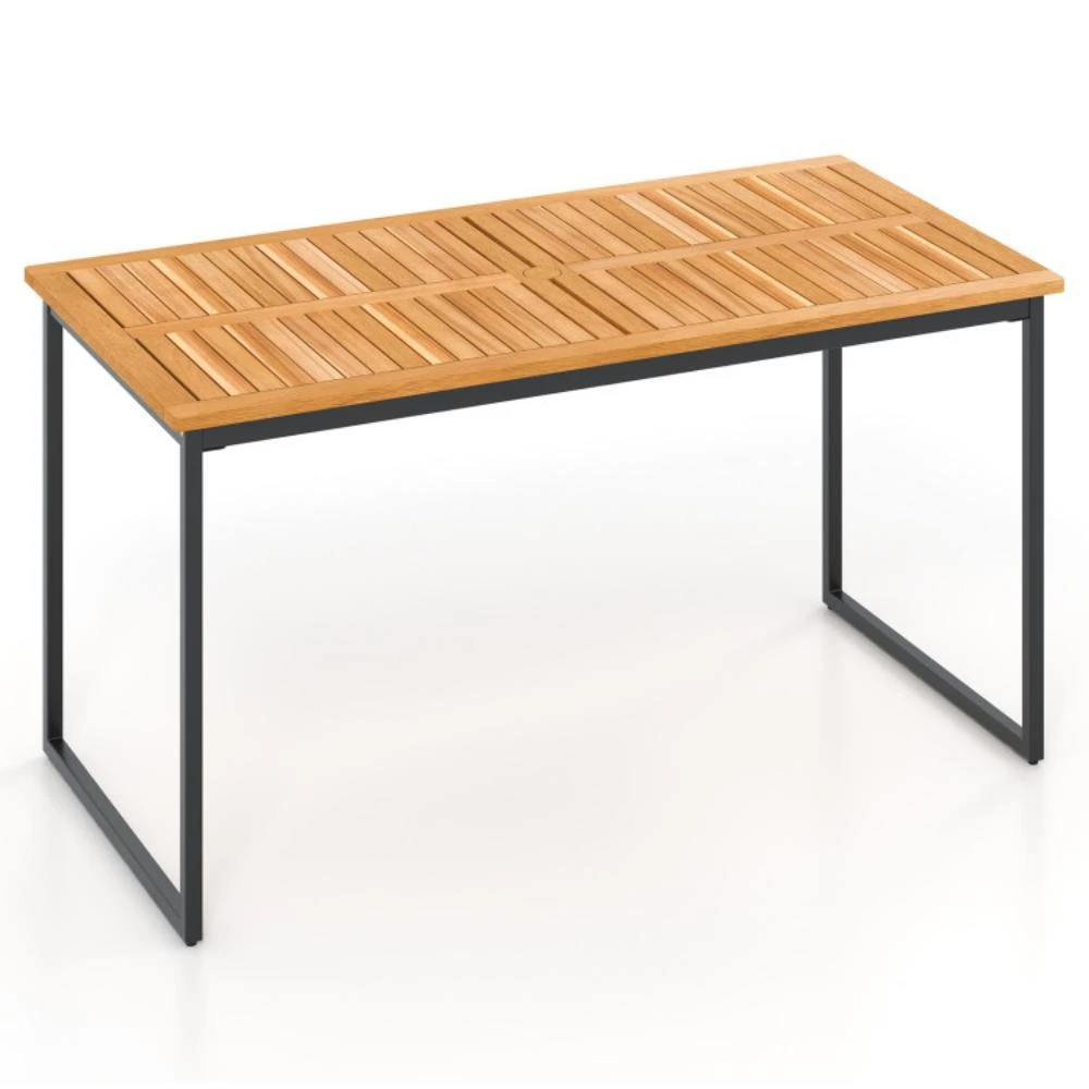 商品Hivvago|Acacia Wood Dining Table for 6 People with Slatted Tabletop and Umbrella Hole,价格¥2028,第1张图片
