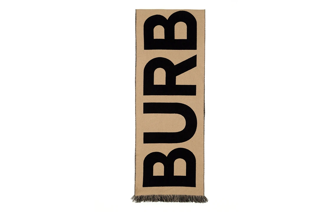 商品[国内直发] Burberry|[预售3天]博柏利 Logo Wool Jacquard Scarf 大字母Logo徽标羊毛提花 绒线围巾 女款 卡其色/黑色,价格¥2627,第1张图片