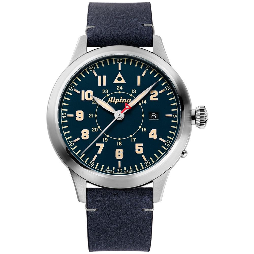 商品Alpina|Men's Swiss Automatic Startimer Pilot Blue Leather Strap Watch 44mm,价格¥10961,第1张图片