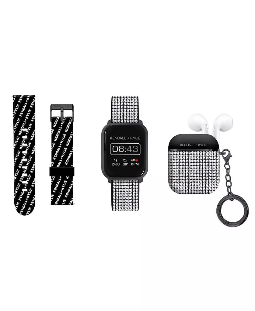 商品KENDALL & KYLIE|Women's Black, Silver-Tone Silicone Strap Smartwatch With Earbud Set 34mm,价格¥531,第1张图片