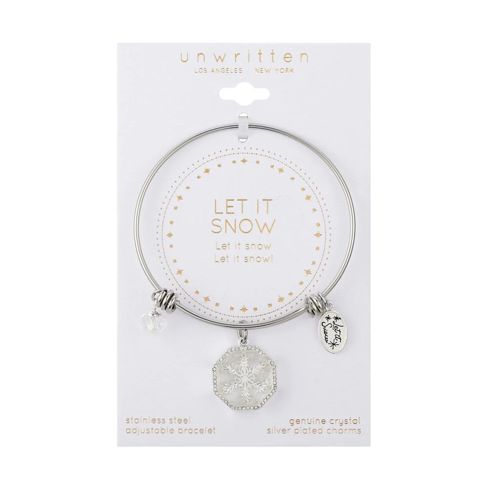 商品Unwritten|Stainless Steel Bangle with Fine Silver Plated Crystal "Let it Snow" Snowflake Multi Charm,价格¥252,第2张图片详细描述