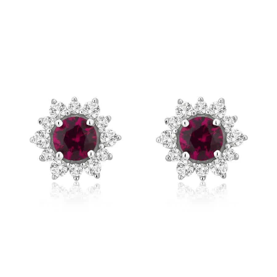 商品Diamondmuse|2.25 Carat T.W. Created Ruby and White Sapphire Sterling Silver Flower Earrings,价格¥260,第2张图片详细描述