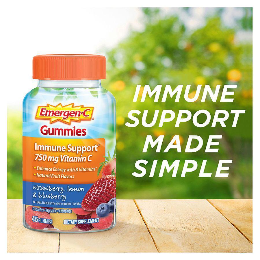 商品Emergen-C|Immune Support Gummies with 500 mg Vitamin C, Folic Acid, and B Vitamins Strawberry, Lemon, Blueberry,价格¥105详情, 第6张图片描述