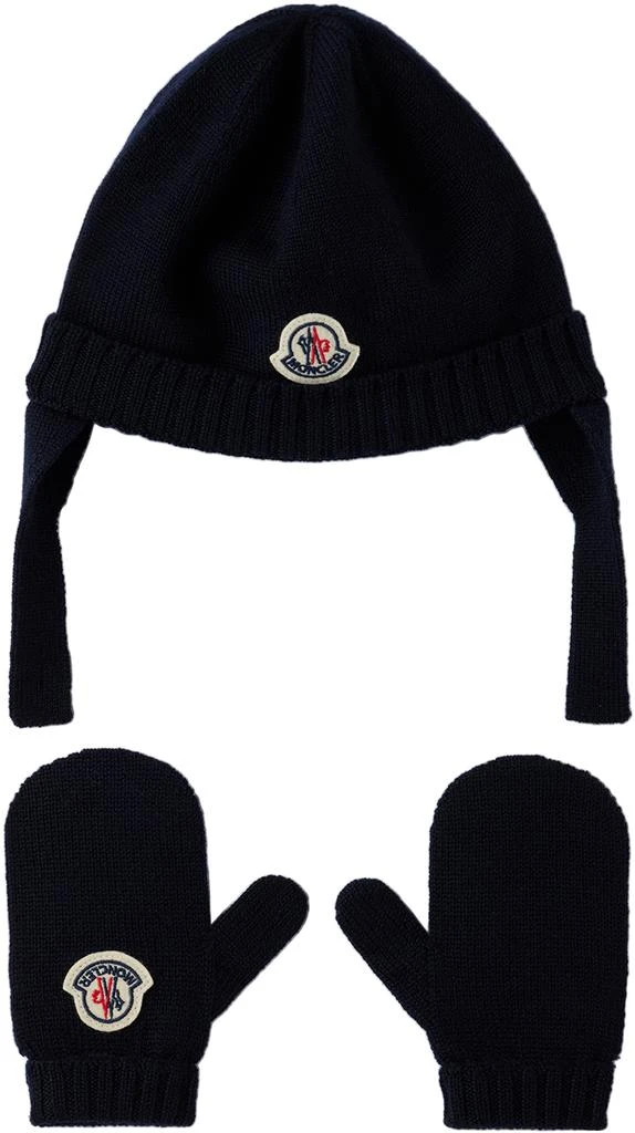 商品Moncler|Baby Navy Rib Beanie & Mittens Set,价格¥3051,第1张图片