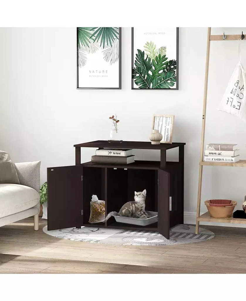 商品PawHut|Tabletop Side Table Cat Box Fixture w/ Magnetic Closing Door, Brown,价格¥813,第3张图片详细描述