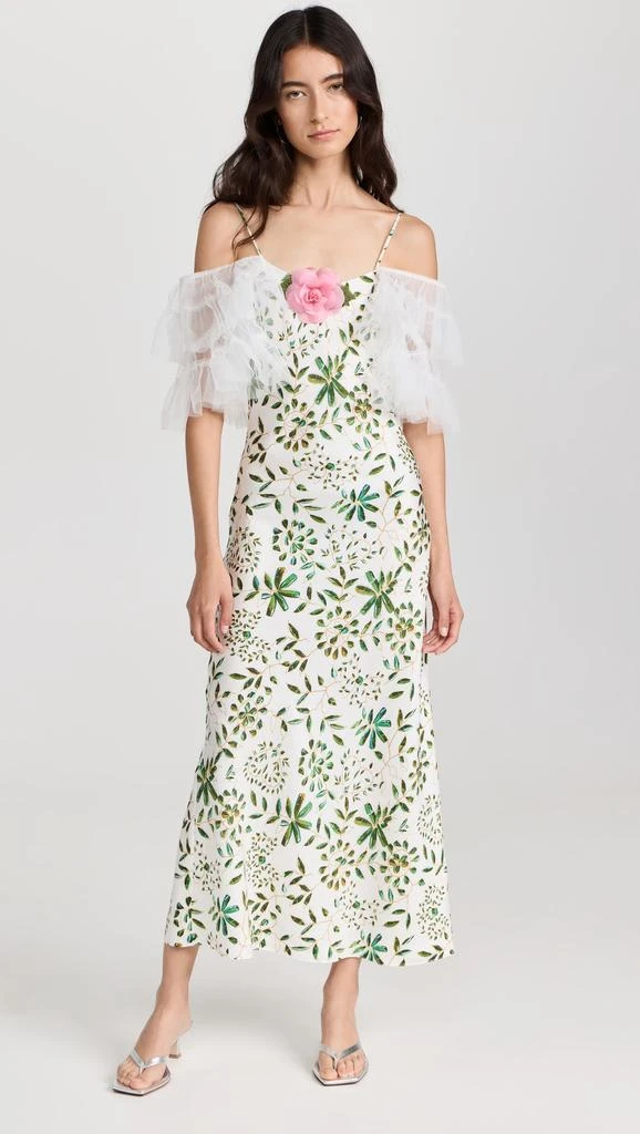 商品Rodarte|Off White and Green Printed Silk Bias Slip Dress,价格¥4474,第1张图片