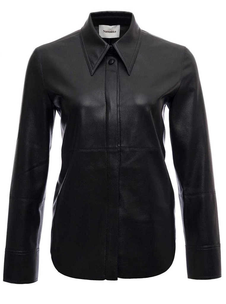 商品Nanushka|Nanushka Black Long-sleeves Shirt In Vegan Leather Man,价格¥2237,第1张图片