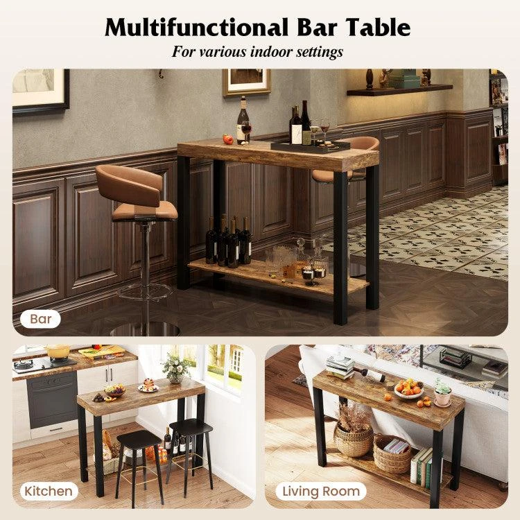 商品Hivvago|2-Tier Home Bar Table with Open Shelves and Storage for Home Kitchen Living Room Pub-Rustic Brown,价格¥1972,第3张图片详细描述