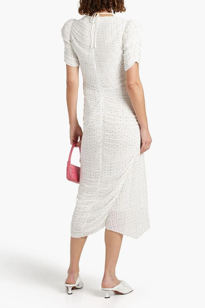 商品FRAME|Ruched polka-dot plissé crepe de chine midi dress,价格¥755,第3张图片详细描述