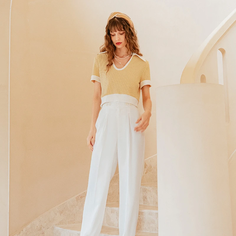 商品[国内直发] Petite Studio NYC|【Suggy Li联名胶囊系列】Lucia米白前褶高腰裤 | Lucia Pants - Ivory,价格¥1022,第1张图片