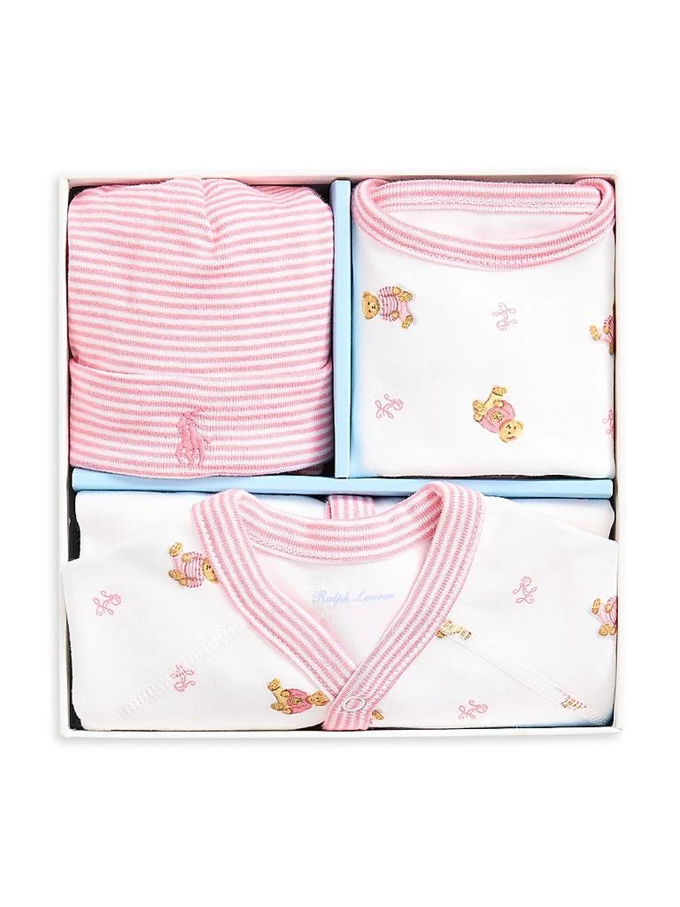 商品Ralph Lauren|Baby Girl's Polo Bear Print Footie, Beanie & Bib Set,价格¥558,第2张图片详细描述